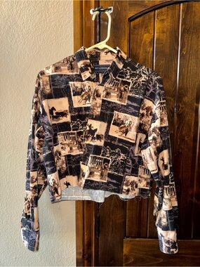 Bit & Bridle Black and Beige Equestrian Print Cropped Jacket